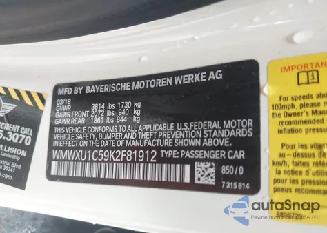 2019 Mini Hardtop Cooper z USA, uszkodzony, nr VIN WMWXU1C59K2F81912